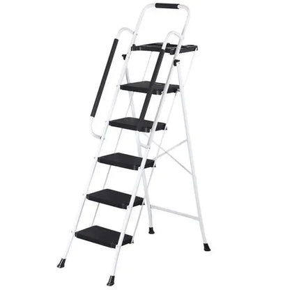 3/4/5 Step Folding Steel Ladder, Non-Slip Stool with Handrails & Tool Tray