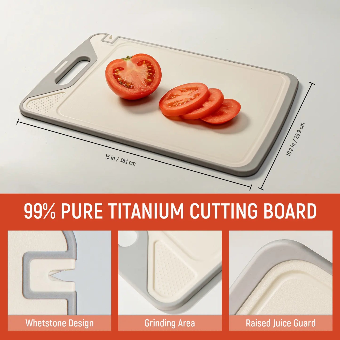 Dual-Sided Anti-Mold Titanium Alloy Cutting Board, Raw & Cooked Separate Design with Juice Groove & Garlic Grinding Zone