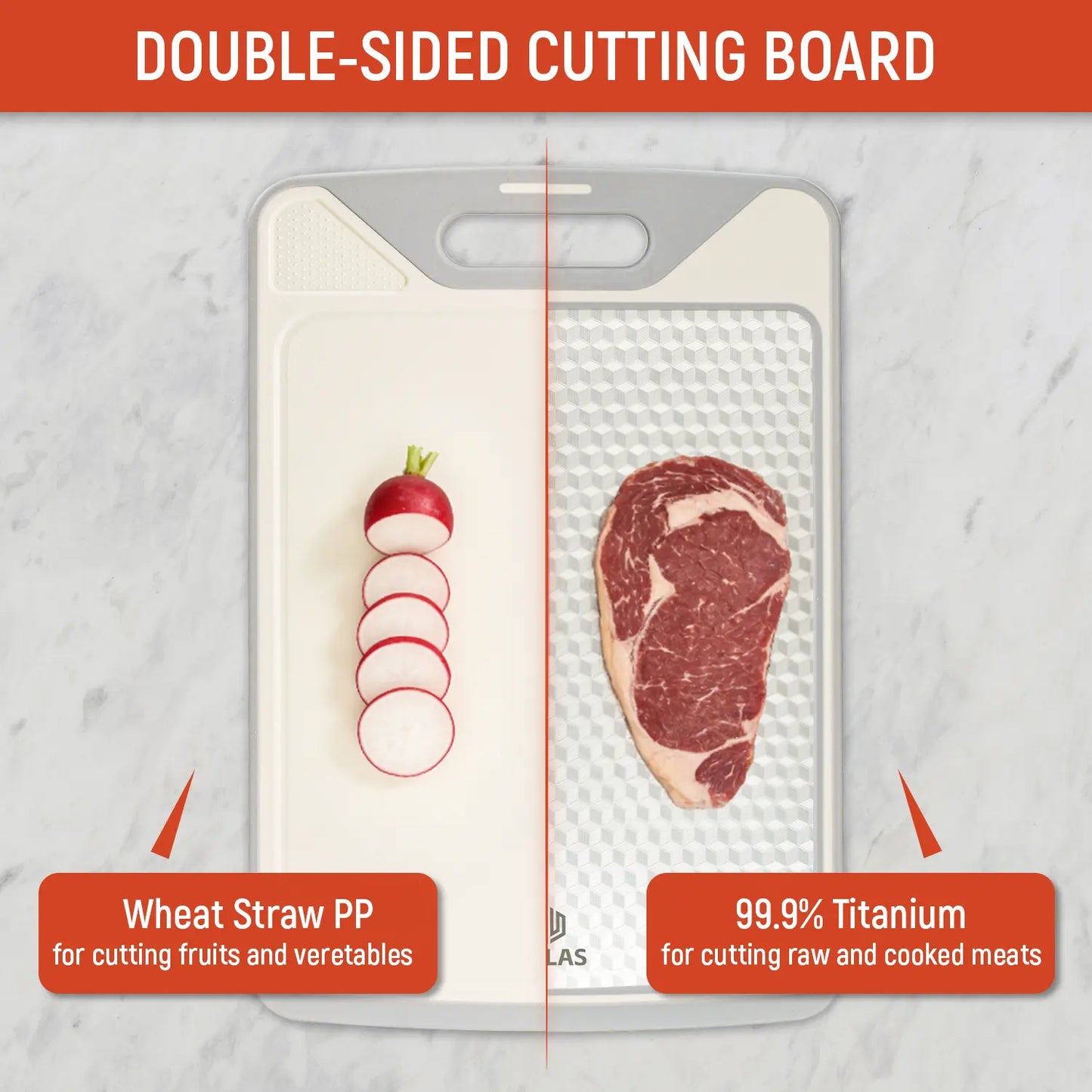 Dual-Sided Anti-Mold Titanium Alloy Cutting Board, Raw & Cooked Separate Design with Juice Groove & Garlic Grinding Zone