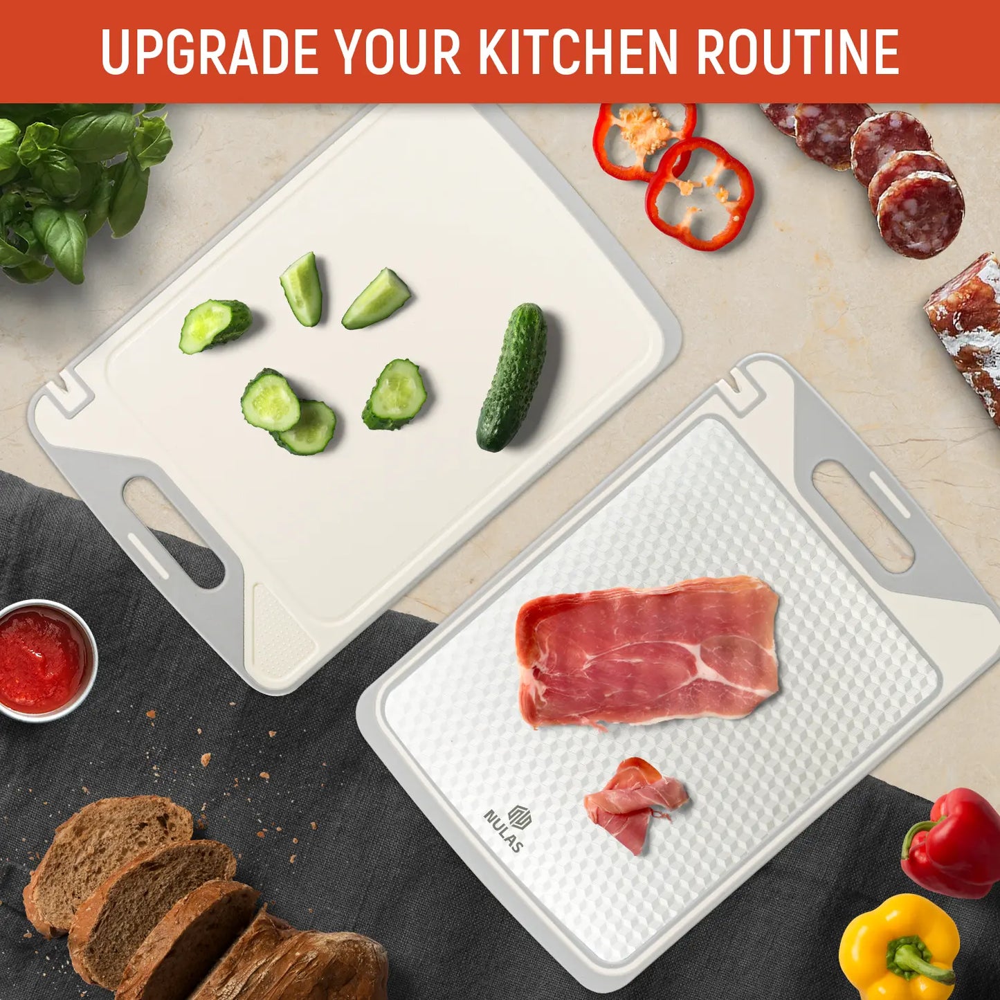 Dual-Sided Anti-Mold Titanium Alloy Cutting Board, Raw & Cooked Separate Design with Juice Groove & Garlic Grinding Zone