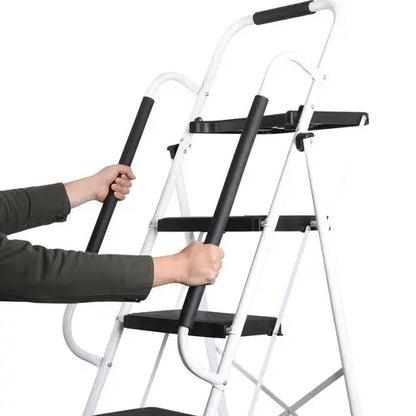 3/4/5 Step Folding Steel Ladder, Non-Slip Stool with Handrails & Tool Tray