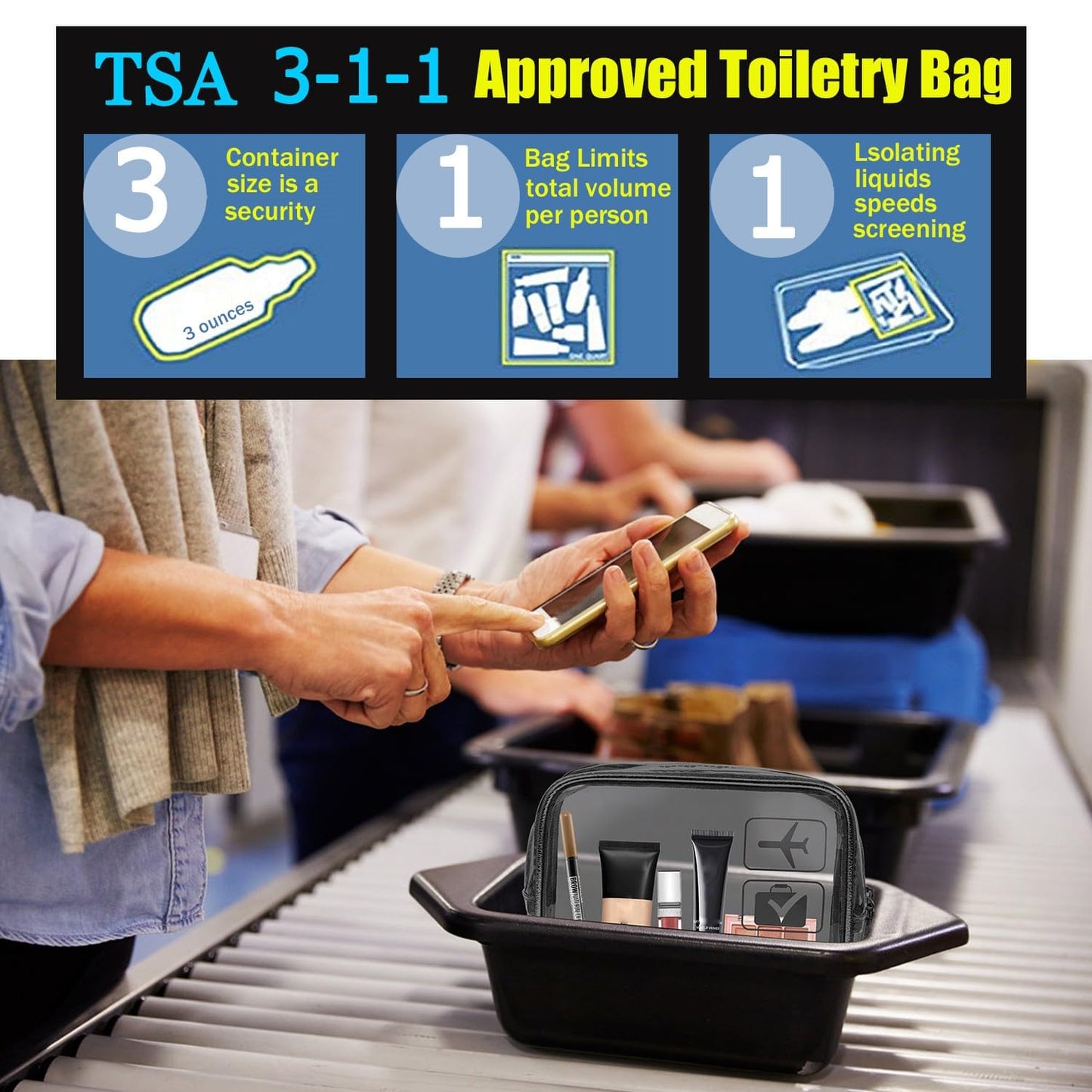 3-Piece Clear Toiletry Bag Set